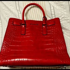 MICHAEL Michael Kors Glossy Red Croc-Embossed Cowhide Leather Dillon Tote Bag